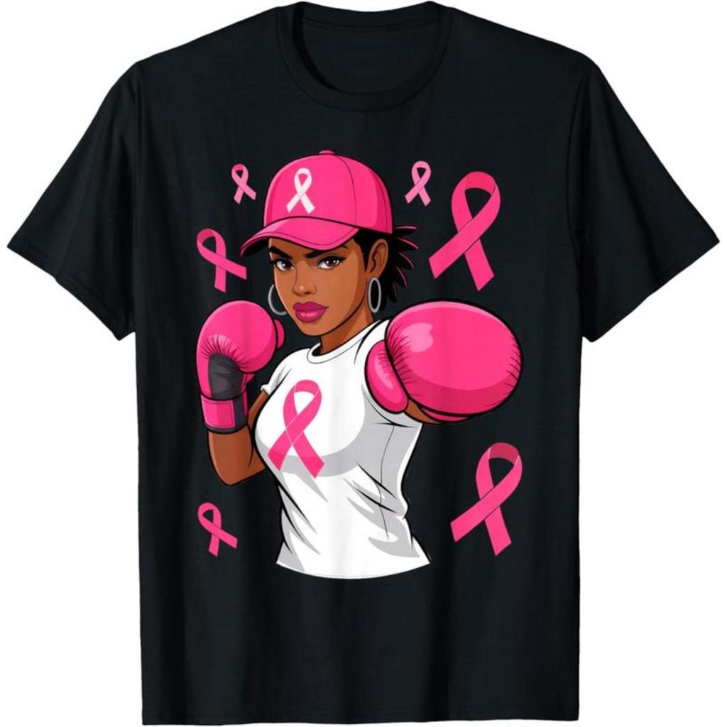 100% Cotton Unisex Women African American Fight Breast Cancer Ribbon T-Shirt