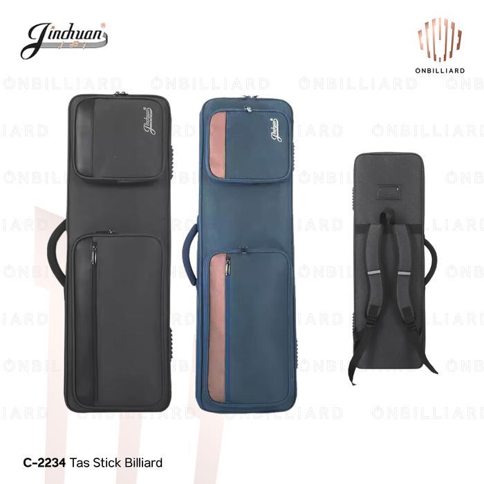 DISKON JINCHUAN C-2234 Tas Stick Billiard 3x4 Cue Soft Case 3 Butt 4 Shaft 7 Lubang Sekat Kain