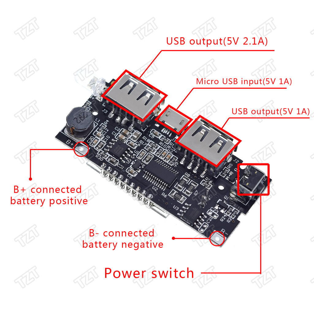 TZT Dual USB 18650 Battery Charger PCB Power Module 5V 1A 2.1A Mobile Power Bank Accessories for Pho