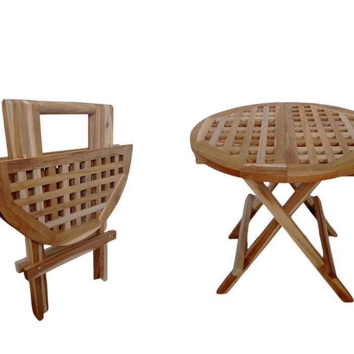 Meja lipat bulat cafe teras outdoor