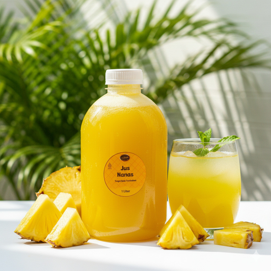 Jus Nanas 1 Liter YomYomMe Drinks - Sari Buah Nanas Asli Tanpa Gula Sugar Free Stevia Alami - Minuma