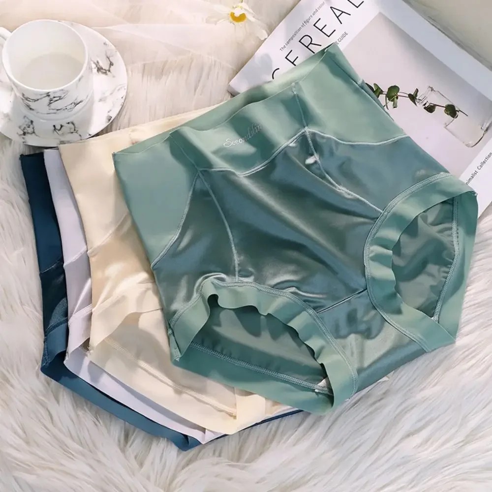 Women's Underwear Satin Panty Sexy Lace Panties Luxury Fashion Solid Color Briefs High Waist