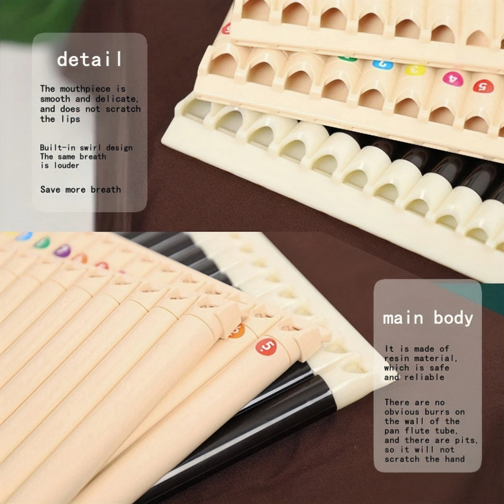 Miwayer Pan Flute 18 Pipes Eco-friendly Resin C Tone Easy Learn Pan Flute Pan Pipe Musical