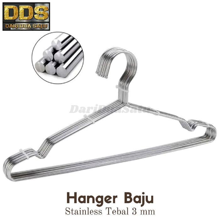 Gantungan Baju Dewasa Stainless Tebal 3 mm Hanger Stainless isi 6 pcs
