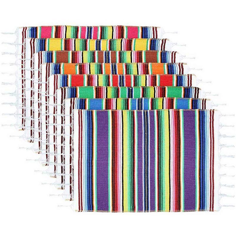 ABMS-40X Mexican Assorted Placemats Mexican Party Decorations, Fringe Blanket Table Runner 12X16