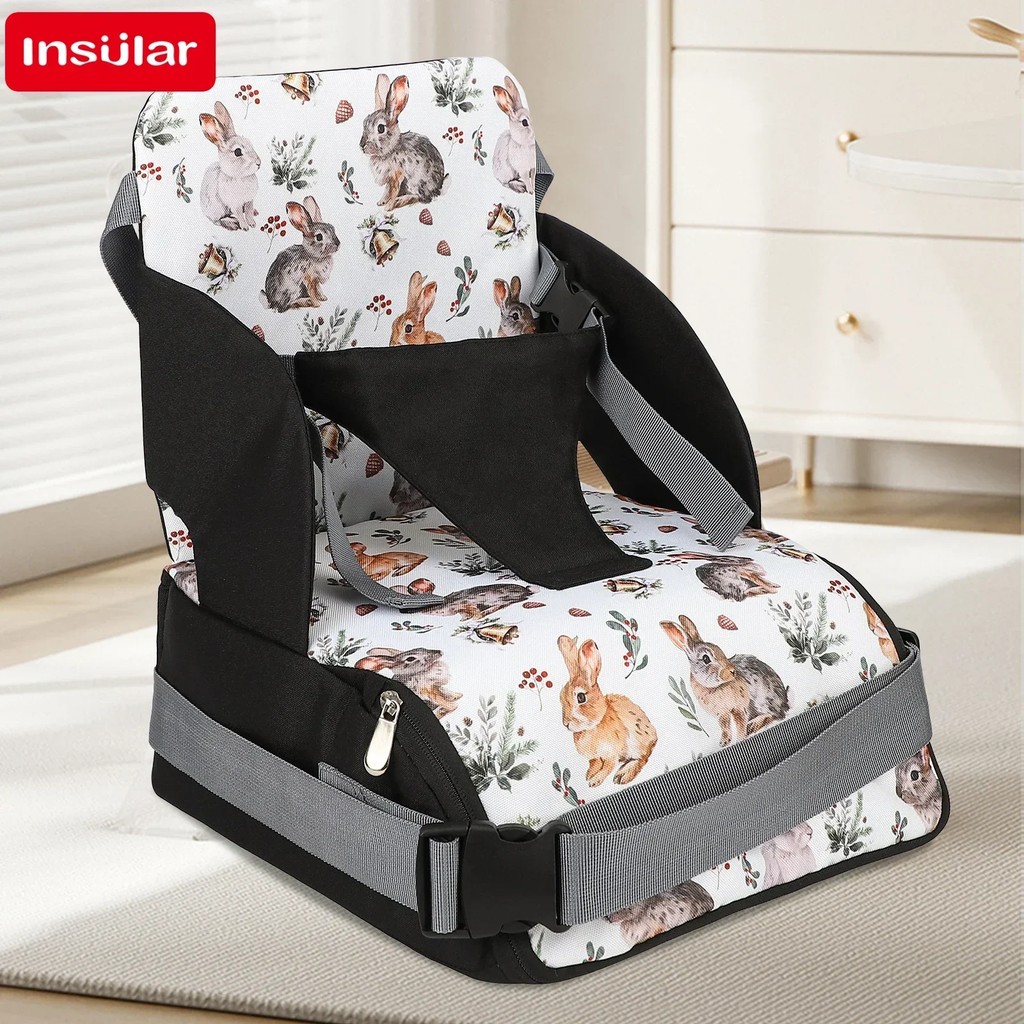 Baby Booster Seat Travel Booster Seat for Kitchen Chair PU Washable Straps Safety Buckle Portable