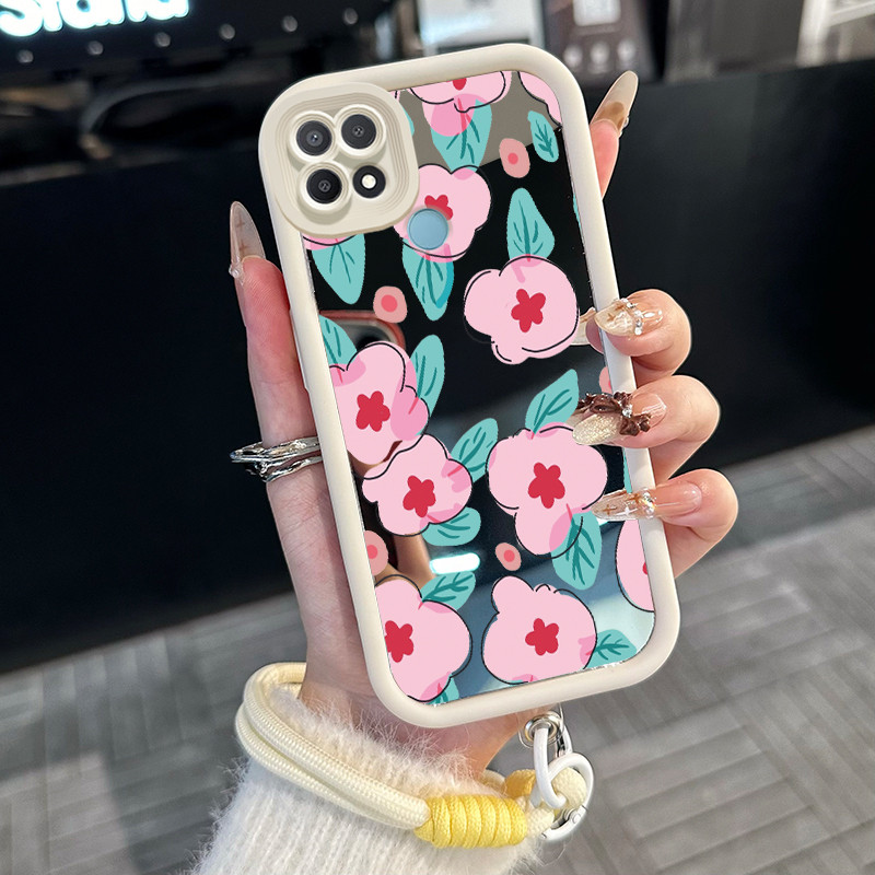 Casing Hp untuk OPPO A15 A15s A35 4G Case Casing bunga pola Silikon Softcase Kasing HP tali gantung 