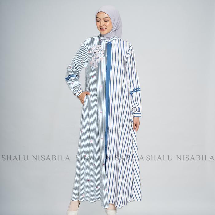 Shalu Nisabila - Kimi Dress Gamis Wanita Syari Panjang Printing Premium Full Kancing Muslimah Wudhu