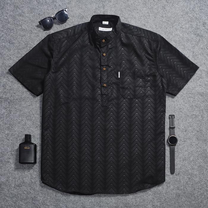 Baju Kemeja Koko Kurta Embos Pria Muslim Lengan Pendek Premium Motif Piramid Nyaman Lembut Kain