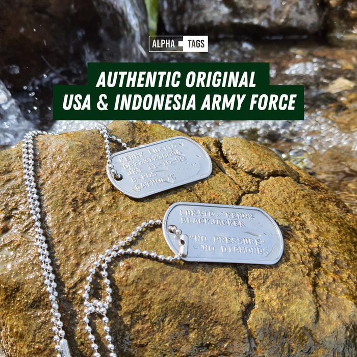 JUAL Kalung pria dog tag kalung/TNI tentara Army custom polisi Alpha tag