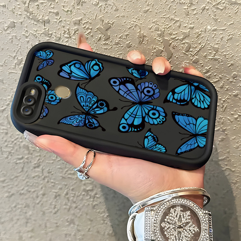 Casing Hp untuk OPPO A7 A5s A12 A12s A11K Case Blue patterned butterfly Kasing silikon Cesing Origin