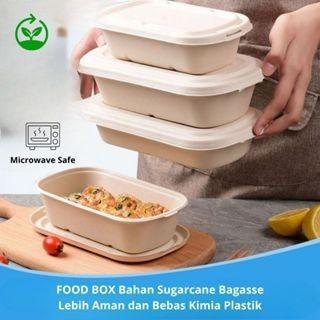 10 PCS Mangkok Bahan Tebu + Tutupan Coklat (Bagasse) Mangkok Bagasse Food Box Oval + Lid Lunch Box