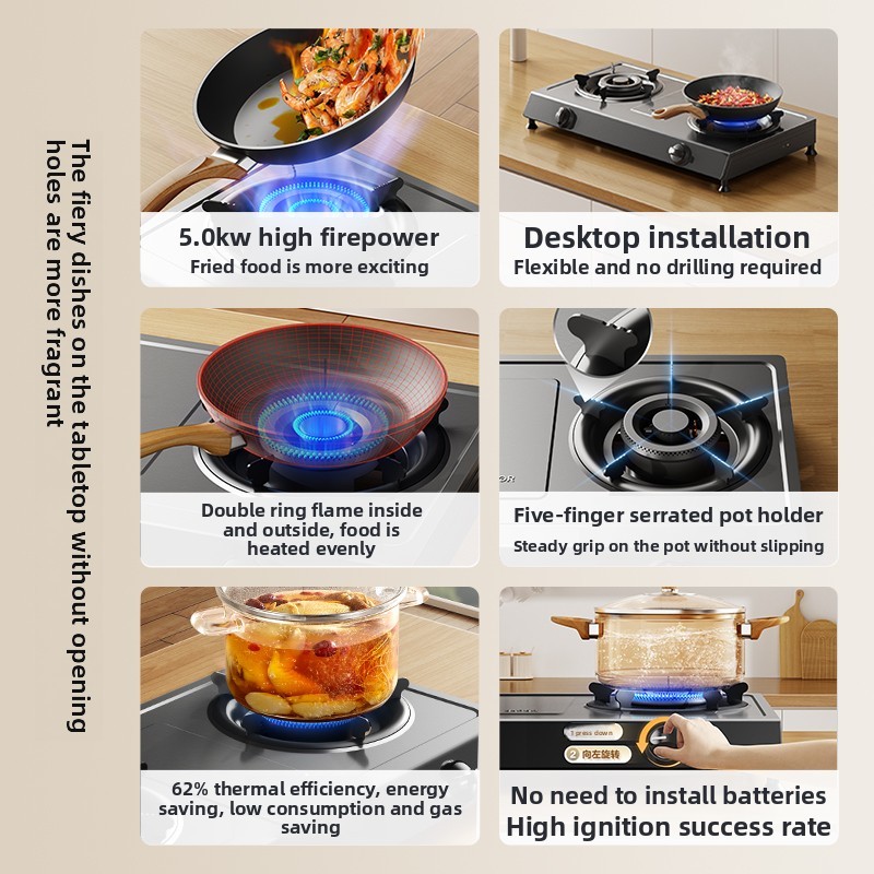 Household Gas Stove Tabletop Double Burner High Flame Gas Stove Liquefied Gas High Flame Burner