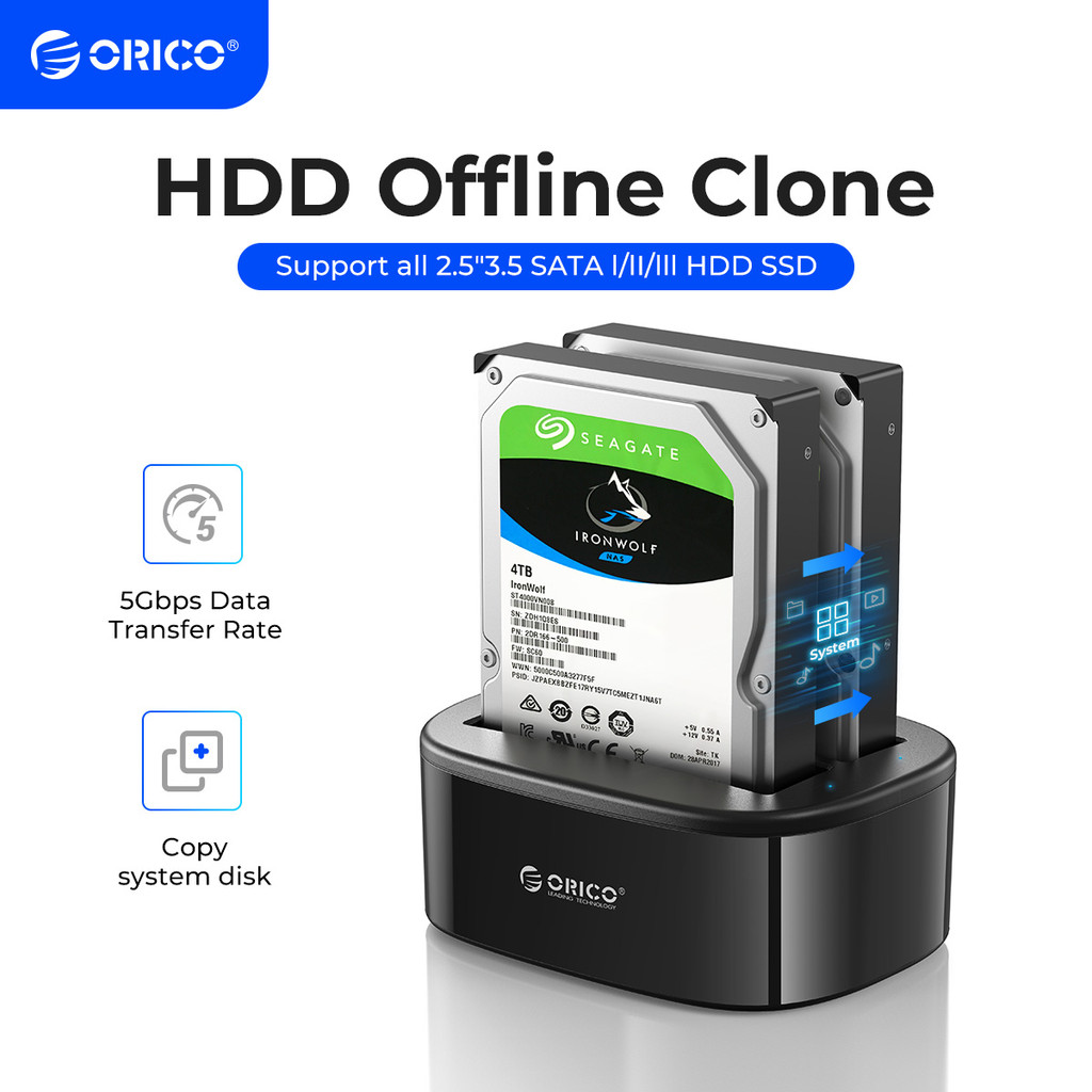 ORICO Dual Bay HDD Docking Station with Offline Clone SATA to USB 3.0 HDD Clone Docking Station for