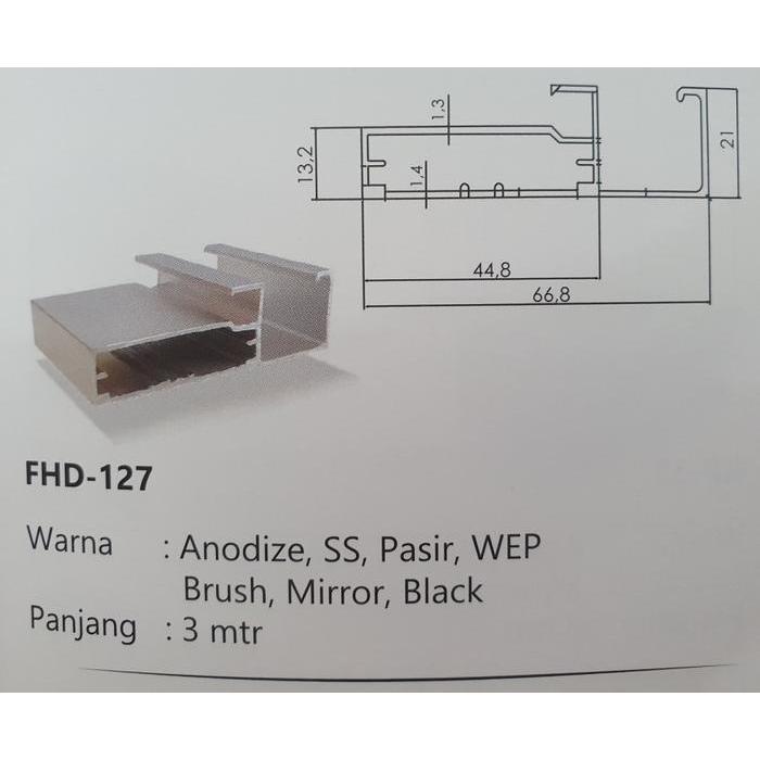FHD 127 Profil Handle Frame Kaca Lemari Kitchen Set Aluminium 3 Meter .