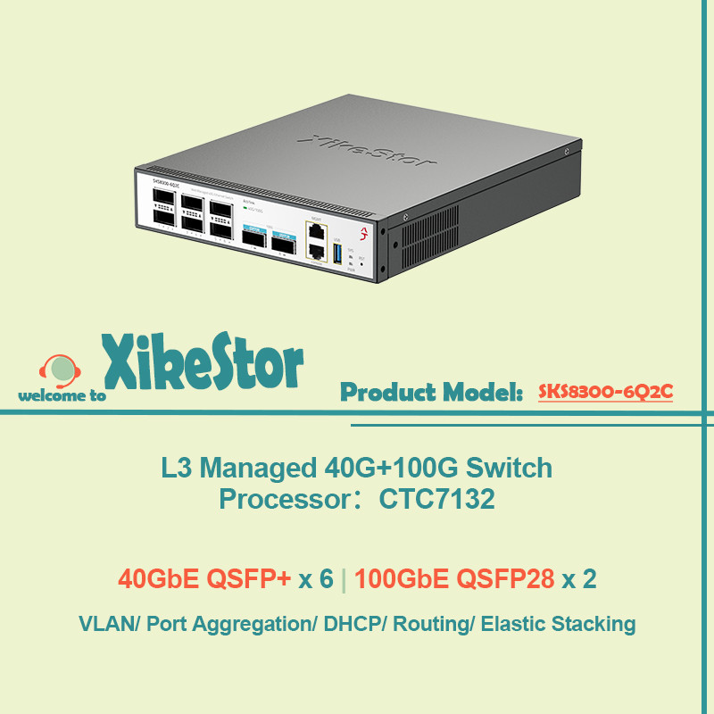 XikeStor L3 Managed 40G+100G Network 40G QSFP+ x 6, 100G QSFP28 x 2, VLAN/ Port Aggregation/ DHCP/