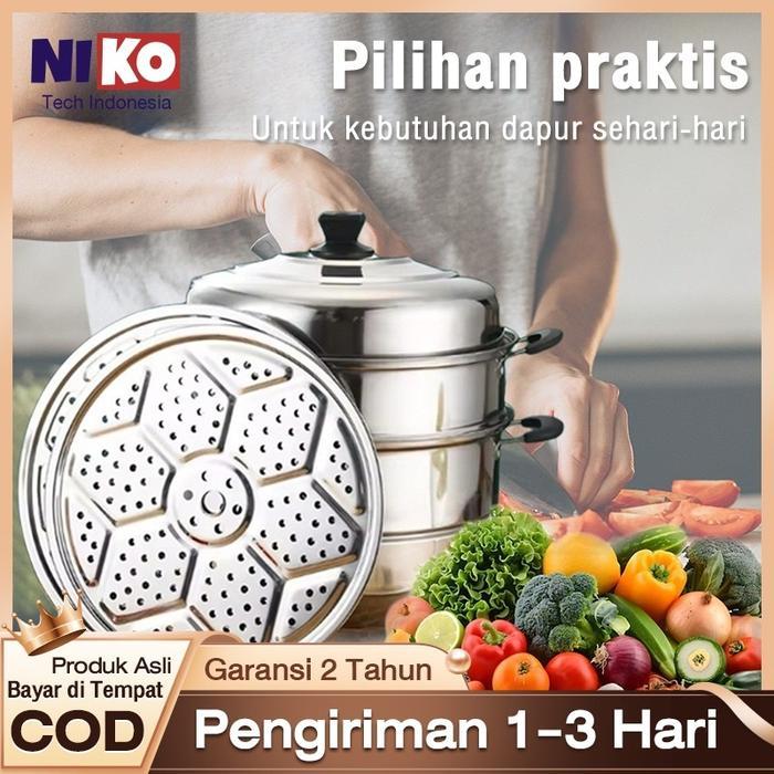 Panci Kukus Dandang Kukus 3 Tingkat Panci Steamer Panci Kukusan Stainless Steel 28 Cm