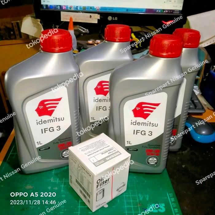 0W-20 Idemitsu Paket Oli 4 Liter + Filter Oli Nissan