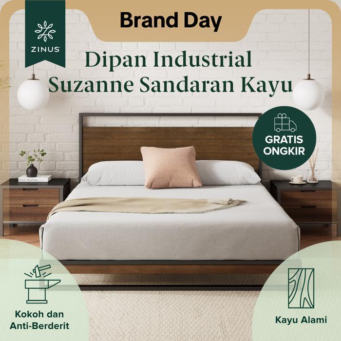 Tempat Tidur Dipan Sandaran Zinus Suzanne Kayu Industrial DYI In a Box - 120 x 200