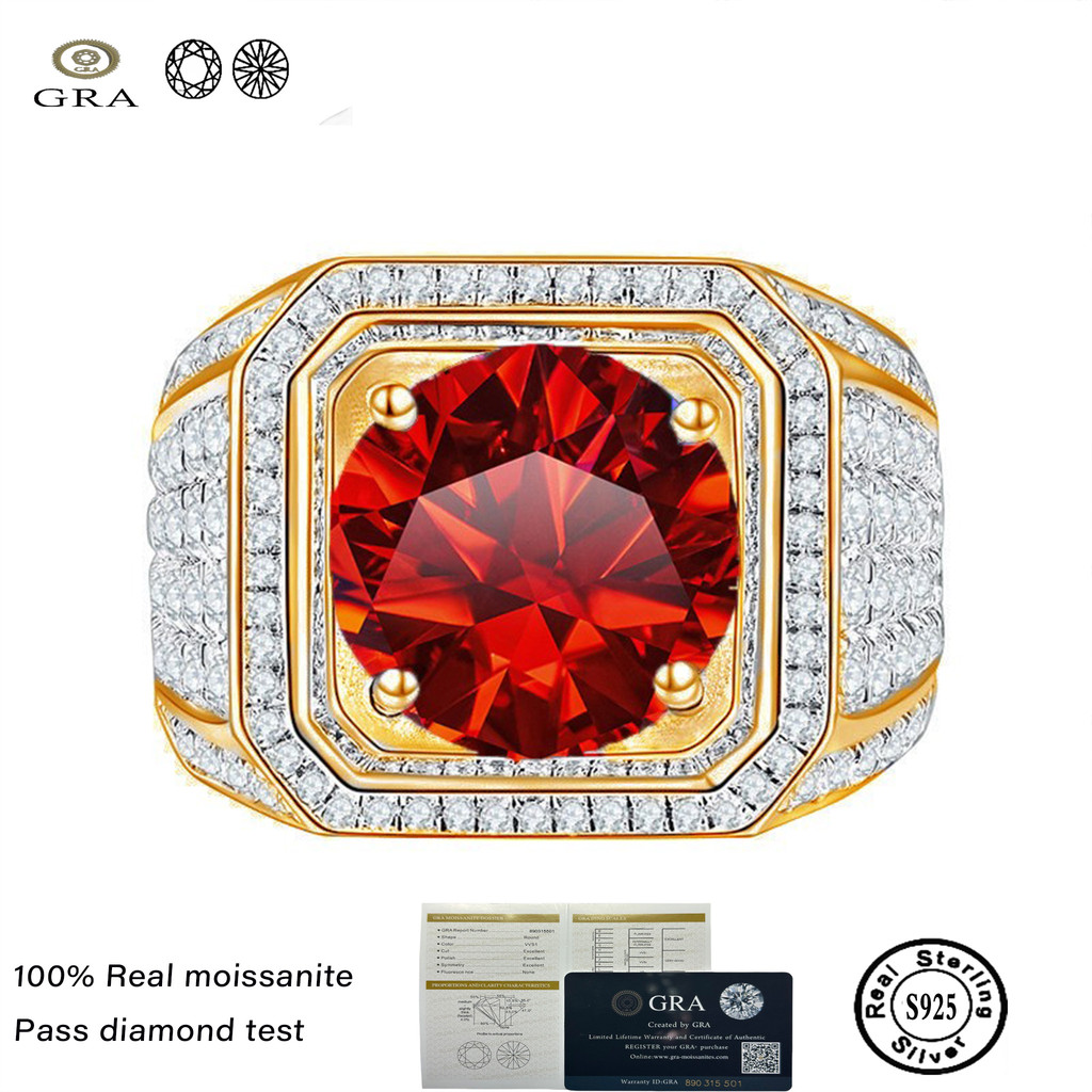 1CT 6.5mm Moissanite Ring For Men Sterling Silver Platinum Plated Ring Lab Diamond Men's Rings