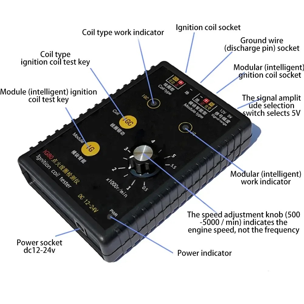 Ignition Coil Tester IG80 Detector Car Engine Gas Oil Petrol Vehicle Natural Gas 24V Gas-oline 12V