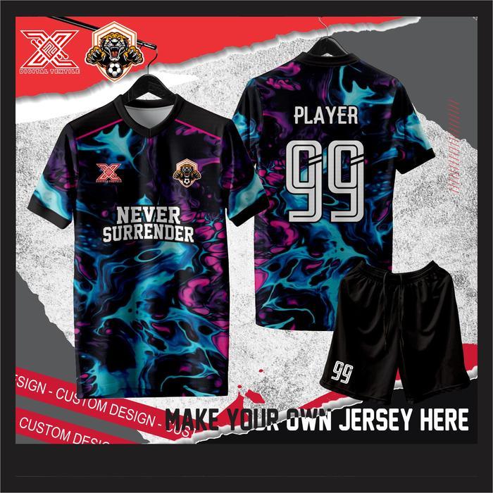 JERSEY FUTSAL CUSTOM ABSTRACT BLUE PINK FREE REQUEST NAMESET / JERSEY FUTSAL / JERSEY SEPAKBOLA
