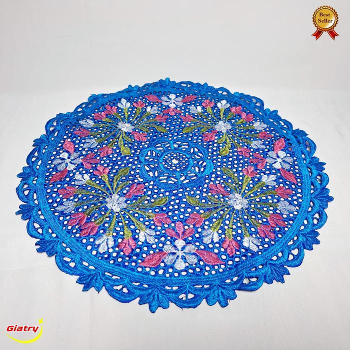 Taplak meja tamu bulat taplak meja bordir full motif bunga ukuran 40cm/ Taplak meja bulat/ Taplak