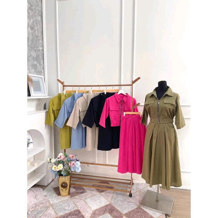 TYANA Zipper Top with Midi Flare Skirt