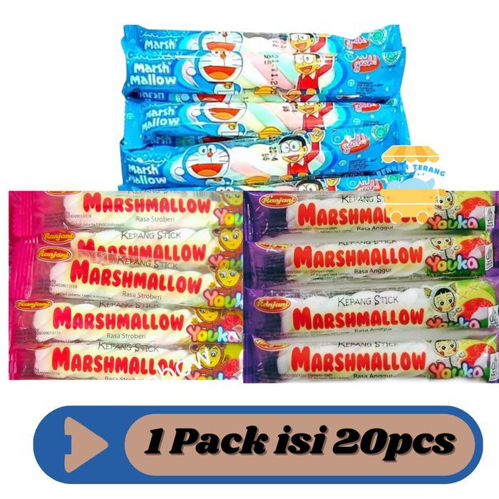 Youka Marshmallow Kepang Stick 1 Pack Isi 20 Ranjani Doraemon Marshmallow Kepang Stick Permen