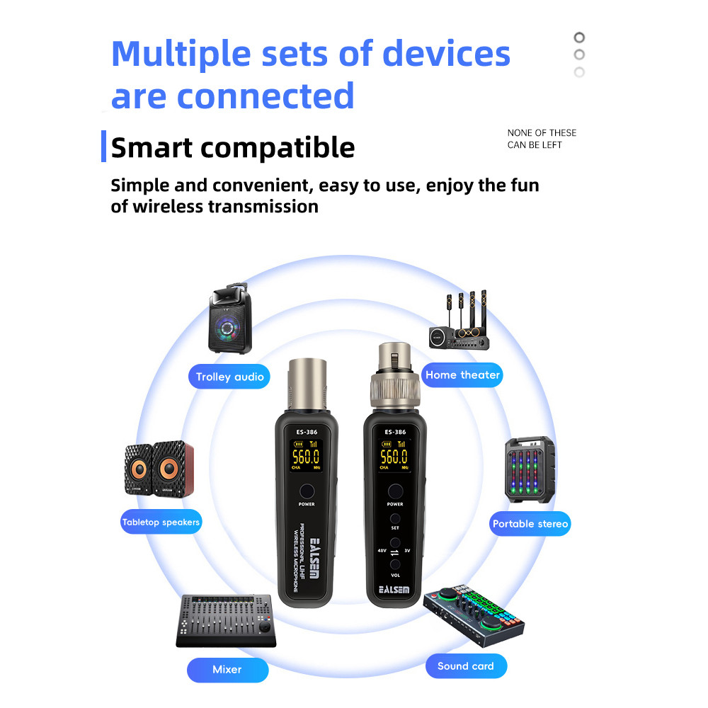 EALSEM 386 UHF Wireless Microphone Converter XLR Transmitter and Receiver Microphone Wireless System