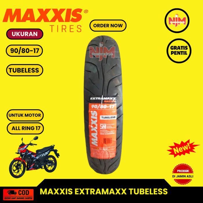 Ban motor Maxxis Extramax 90/80-17 tubeless ring 17 gratis pentil