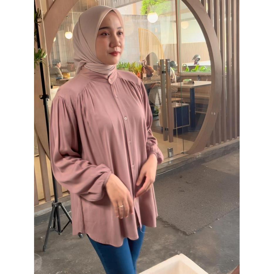 AMENA Kemeja Katun Casual Wanita Shakila Baju Panjang Muslim Cewek Remaja & Dewasa Warna Hitam