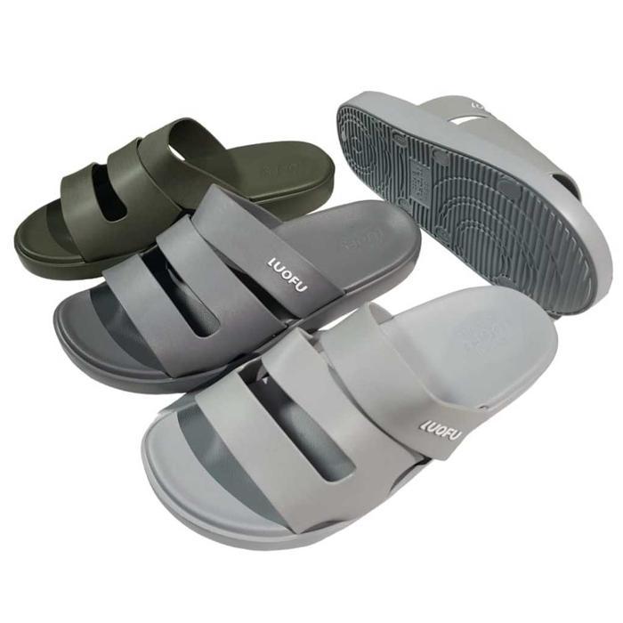 LUOFU SANDAL SELOP KARET PRIA EMPUK BAN TIGA IMPORT E6222-E01 (E6)