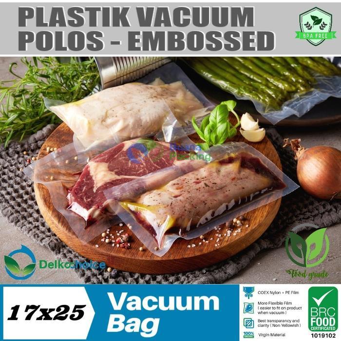 PLASTIK VACUUM VACUM VAKUM MAKANAN POLOS EMBOSSED EMBOS 17x25