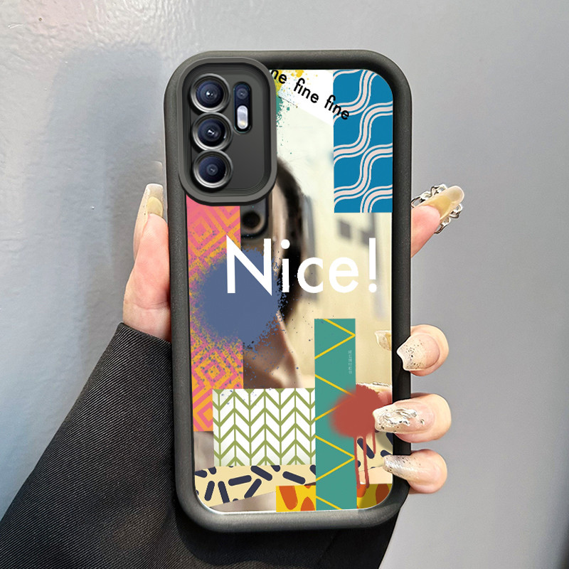 Casing Hp OPPO Reno 6 Case Garis sambungan warna-warni Mirror Kasing silikon cocok pria dan wanita C