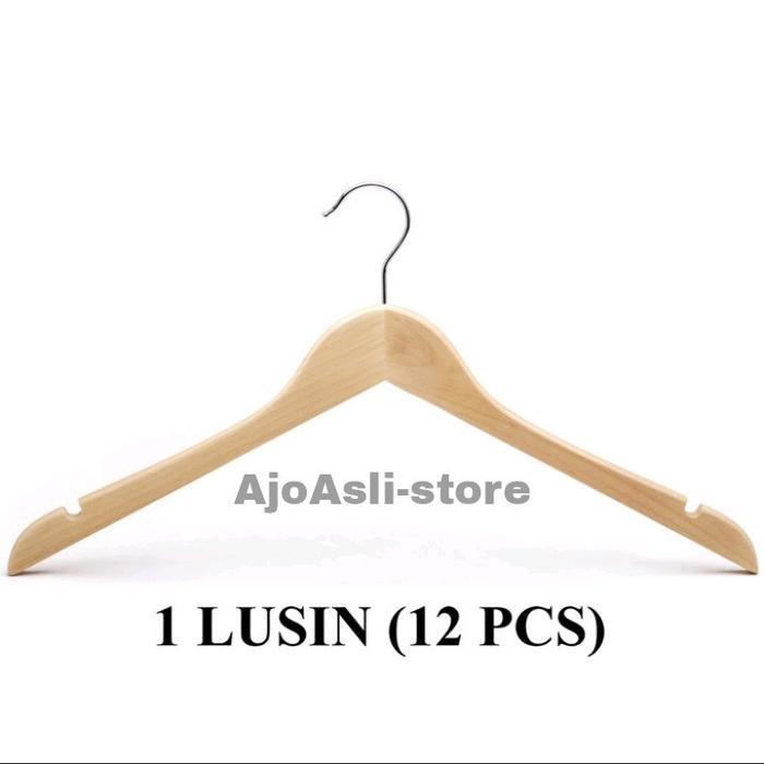 Hanger Kayu Dewasa Natural 1lusin