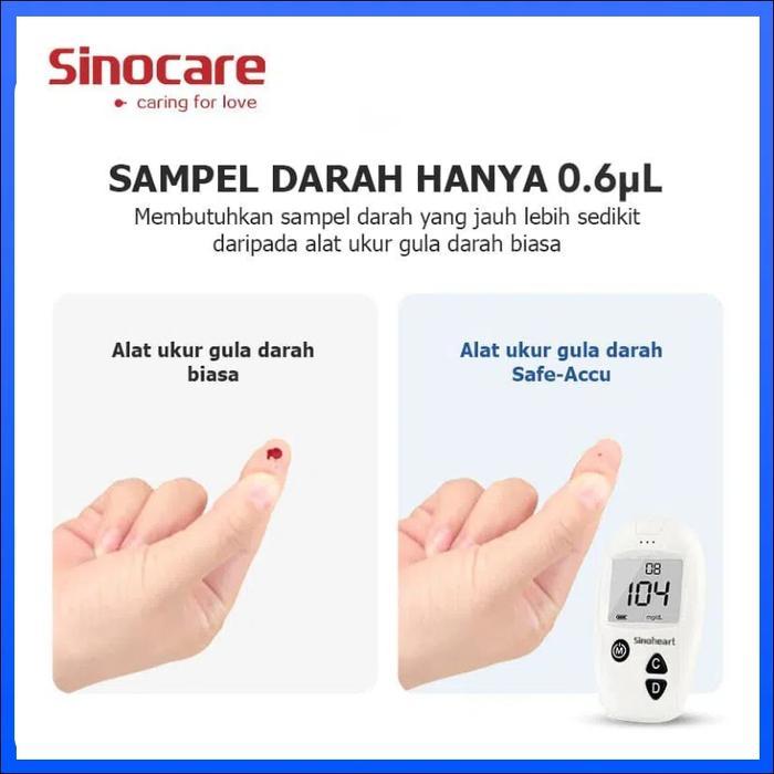 Sinocare/Sinoheart Safe Accu Strip Uji Gula Darah (25 Strip) Strip Uji Gula Darah Bonus Jarum