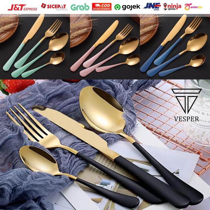 cutlery set dinner table gold series / sendok garpu pisau makan set
