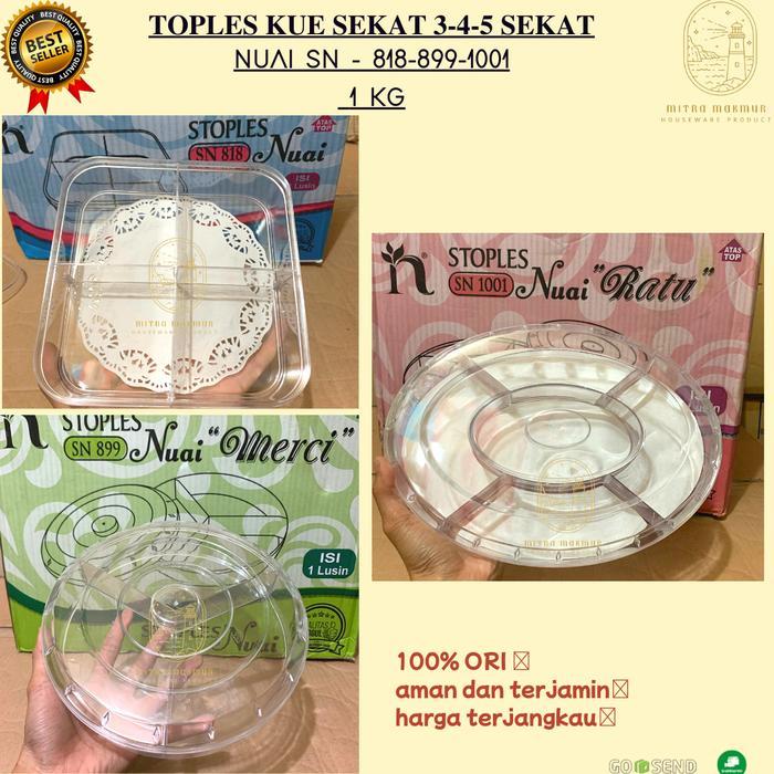 NUAI - Toples Kue Kering Bulat 3-4-5 Sekat Nuai Sn 818 SN 899 SN 1001 Toples Kue Lebaran Natal