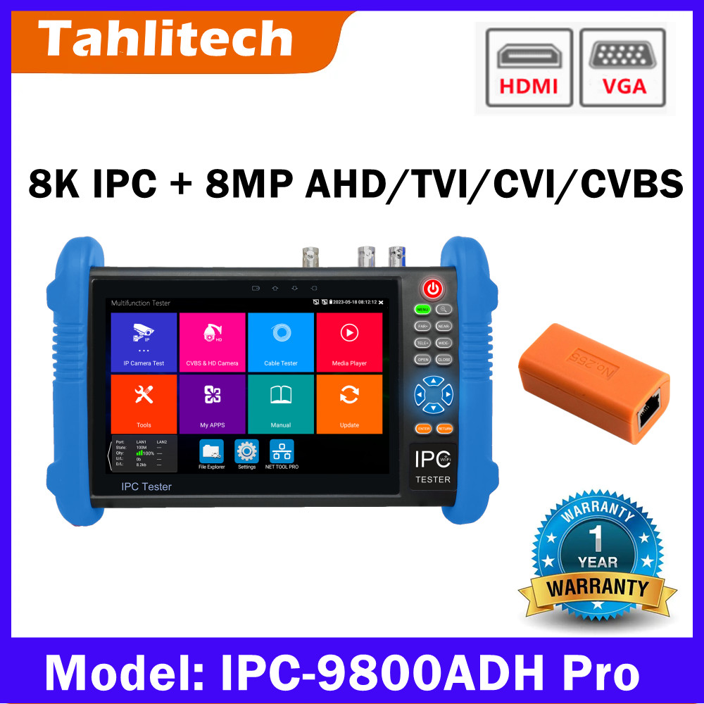 8K IPC Test AHD CVI TVI Camera Tester Tahlitech IPC-9800ADH UTP Cable Tester PoE IP HDMI VGA input P