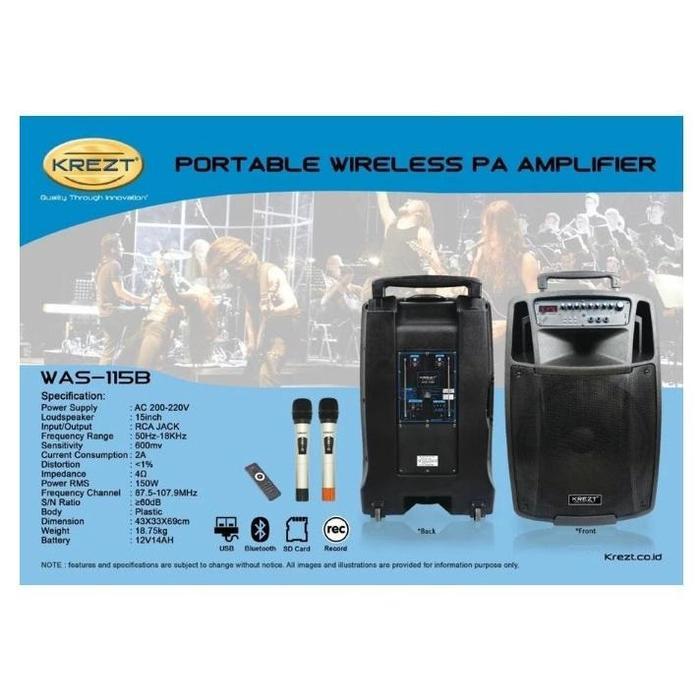 Gaming Krezt Was-115B - 15 Inch Portable Bluetooth Sound System Amplifier Promo Bulan Ini