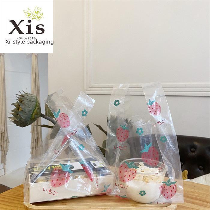 10 Pcs Plastik Kresek Goodie Bag Plastik Motif Stroberi Kantong Hampers Lucu Aesthetic Plastik