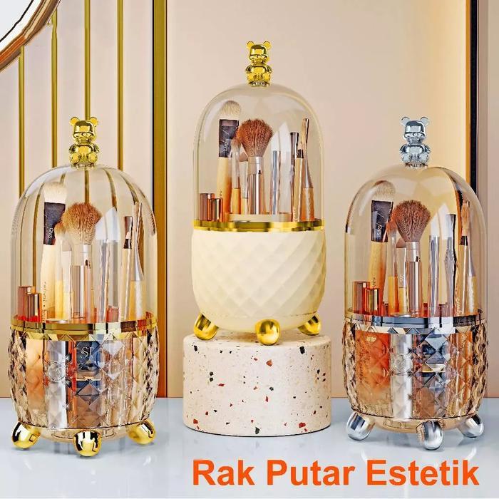 Rak Makeup Kosmetik Crystal Transparan Aesthetic Rak Kosmetik Putar 360 derajat Aesthetic Tempat