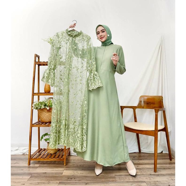 Outer Amanda Brukat Tile Bordir / Lace Outer Dress / Outer Gamis Tille Brokat / Outer Maxi Kondangan