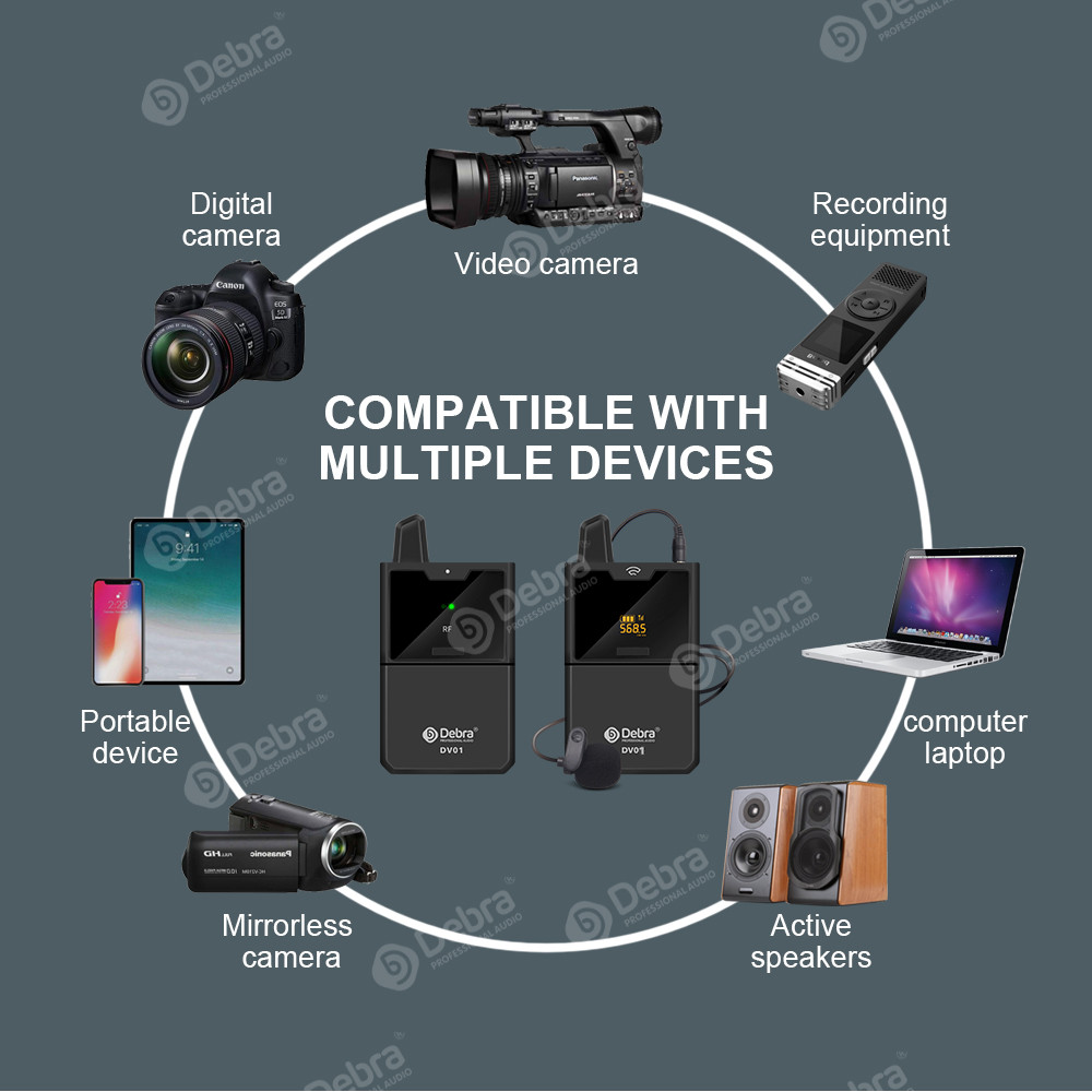 Debra Audio DV UHF Wireless Lavalier Microphone with Audio Monitor 50M Range For Phones DSLR Cameras