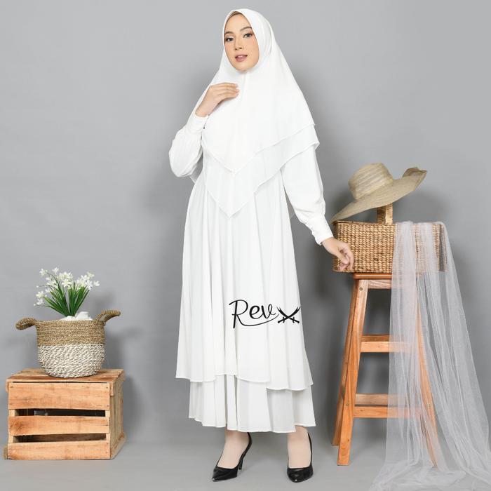 Gamis Haji Umroh Wanita Set Khimar Ceruty 2 Lapis Putih Ceruty Babydoll Premium Elegan