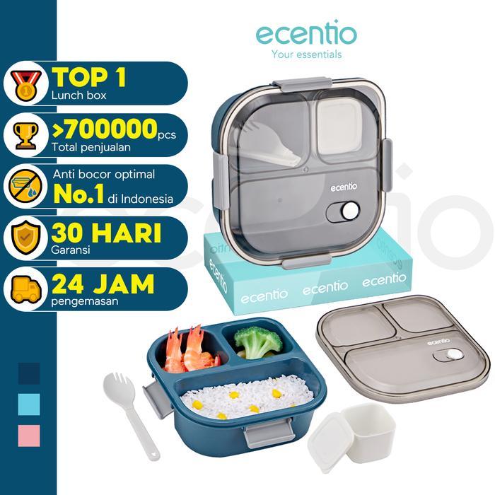 ecentio kotak makan 1.1L lunch box&tas bekal set anti bocor BPA free