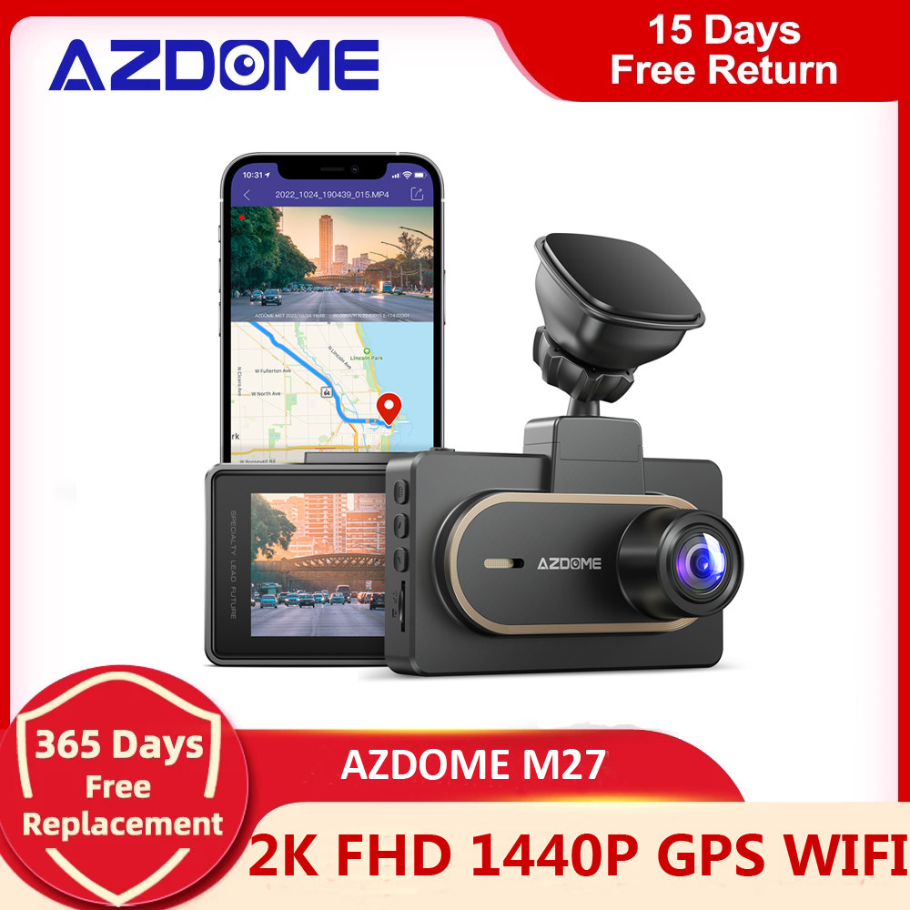 AZDOME M27 DVR Mobil 2K FHD 1440P Kamera Dasbor Bawaan WIFI 3 Inci Layar IPS Perekam Mobil Monitor P