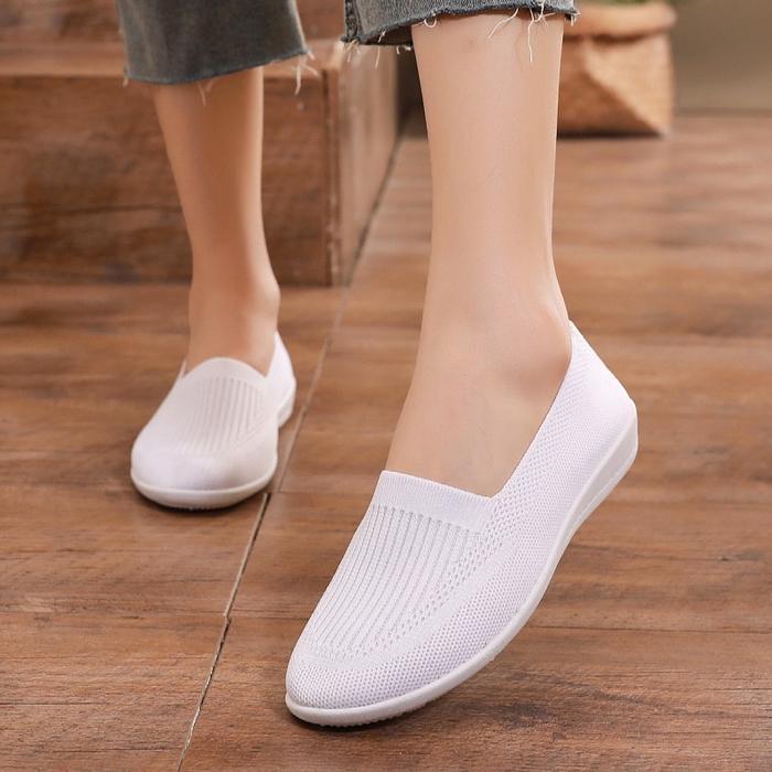 LV0175 Sepatu Slip On Putih Wanita Import Rajut Sepatu Wanita Sport