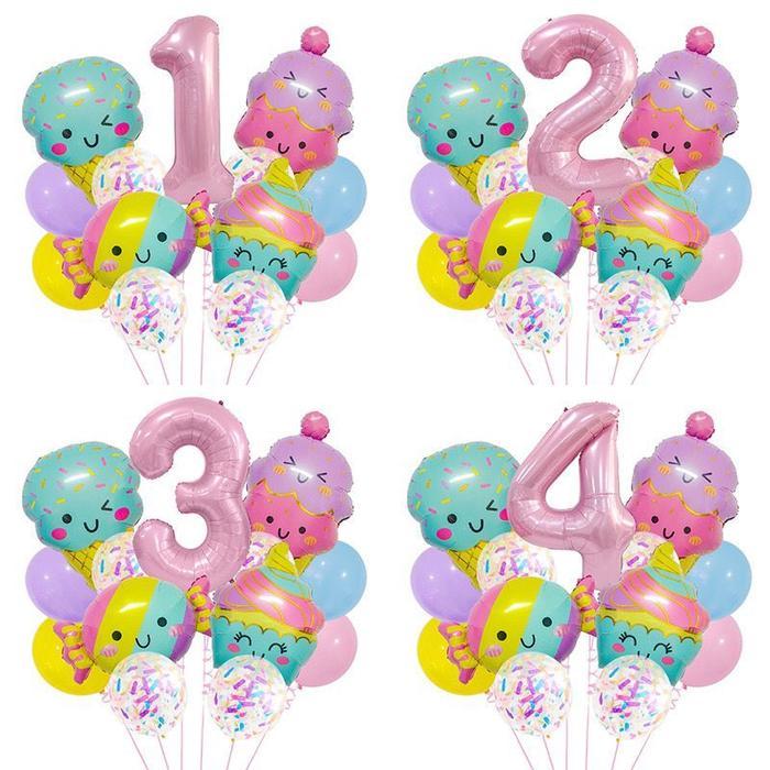 Paket Dekorasi Angka Jumbo Colorful Ice Cream Balon Ulang Tahun Anak Perempuan